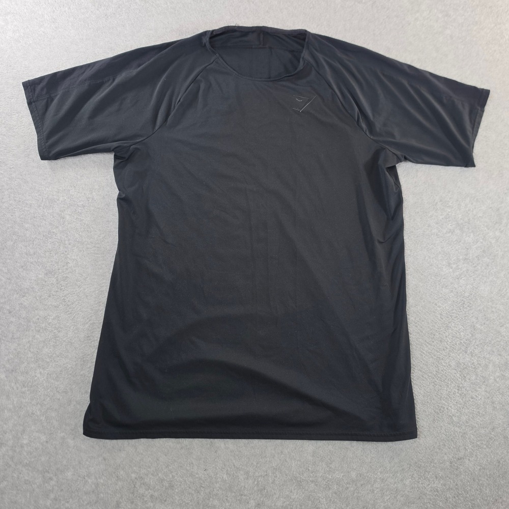 Gymshark Mens Short Sleeve Training T-Shirt Black Raglan Logo Gym Top Size L